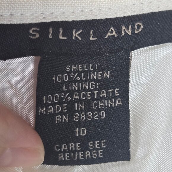 Silkland Size 10 100% Linen White Casual Pants Pink Floral Graphics Lined - Picture 7 of 9